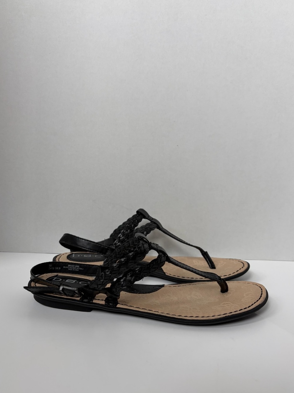 boc Black Braided Leather T-Strap Sandals